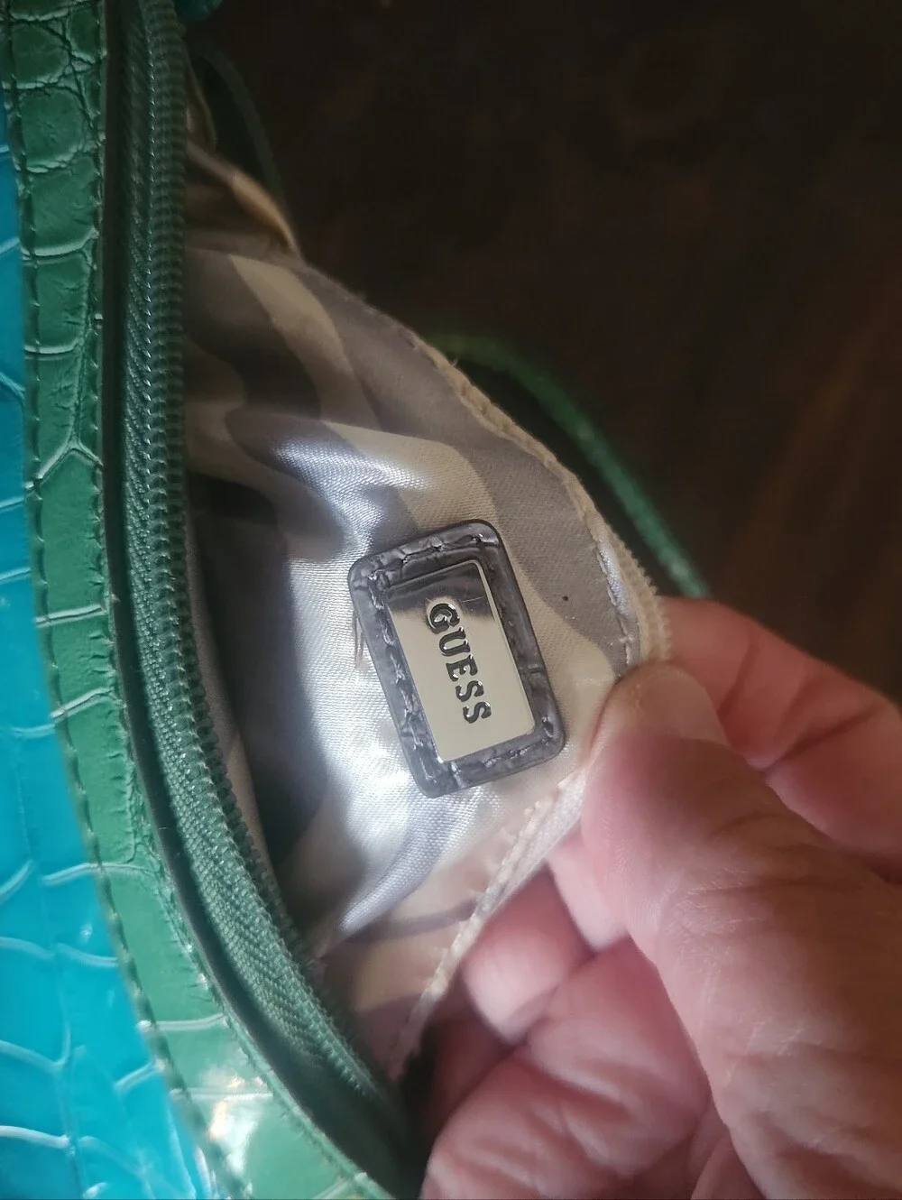 GUESS Wynona  Teal and Green Faux Croc-Embossed Crossbody Bag
